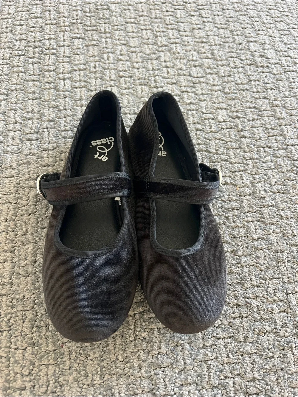 art class Black Velvet Mary Jane Flats with Buckle Strap